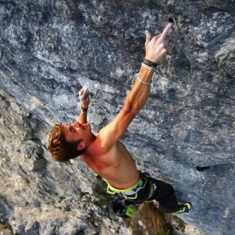 Pirmin Bertle taking the mono that marks the end of the hard climbing on Meiose 9b Charmey Switzerland UKC